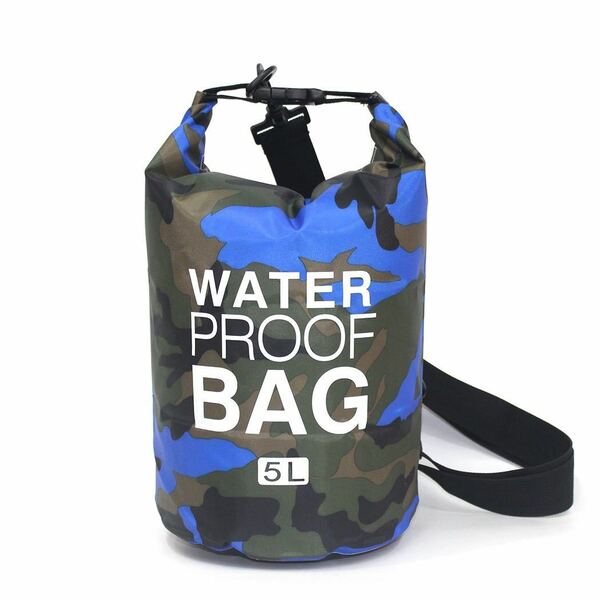 防水ショルダーバッグ プールバッグ 青×迷彩 5L 【055】防災バッグ アウトドアバッグ
