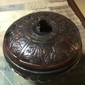 中国美術 獅子四君子図菓子鉢 木彫り 漆芸 朝鮮美術 李朝 煎茶道具の画像10