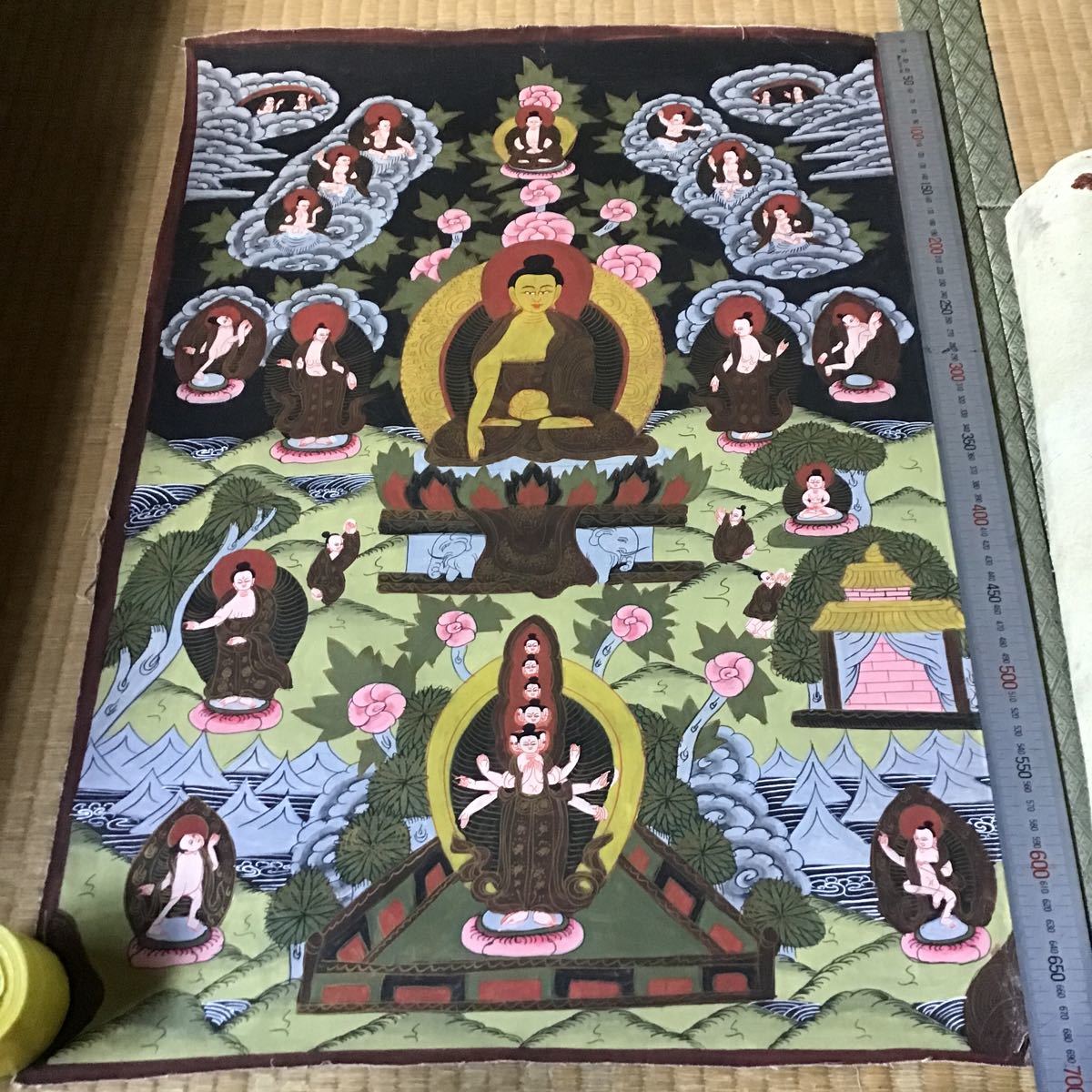 thangka sobre seda Pintura budista Arte budista Budismo esotérico tibetano Séxtuple reencarnación Mandala Budismo indio Amitabha Tathagata Pintura dorada Escritura a mano de Nepal 9, obra de arte, cuadro, otros