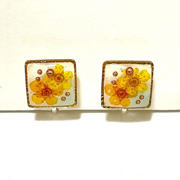 花 クリアイヤリング ノンホールピアス ハンドメイド