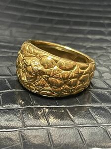 ジャンニ ヴェルサーチK18金ゴールド18Kクロコダイル柄メデューサ指輪リング鰐ワニGIANNI VERSACEわに皮アリゲーターレザー750ベルサーチ