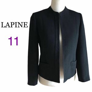LAPINE ラピーヌ フォーマル ジャケット セレモニー 喪服 入学式 卒業式 ノーカラー 長袖 黒 ブラック 11号Lサイズ ブラックフォーマル