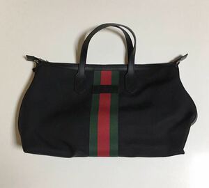 GUCCI テクノキャンバス トート バッグ 新品 BLACK グッチ シェリーライン Techno Canvas Travel Duffle Bag ダッフル ブラック 黒 2way