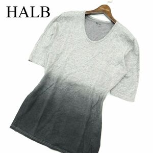 HALB ハルプ テットオム 春夏 グラデーション★ 麻 リネン ストレッチ 半袖 Uネック カットソー Tシャツ Sz.L　メンズ 灰　A3T07654_6#D