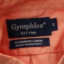 Gymphlex ジムフレックス 春夏 ロゴ刺繍★ 麻100% フランダース リネン 半袖 ボタンダウン シャツ Sz.M　メンズ 日本製　A3T07638_6#A_画像6