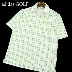 美品★ adidas GOLF アディダス ゴルフ 春夏 ロゴ刺繍★ 半袖 格子柄 チェック ポロシャツ Sz.S　メンズ 白 × 緑色系　A3T07632_6#D