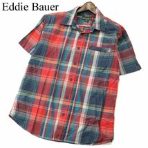 Eddie Bauer エディーバウアー 春夏 インド綿100%★ 半袖 ワーク チェック シャツ Sz.M　メンズ アウトドア　A3T07624_6#A_画像1