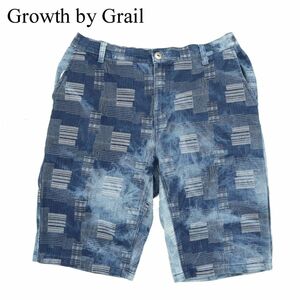 Growth by Grail グロースバイグレイル パッチワーク柄 ブリーチ加工★ イージー デニム ショート パンツ Sz.LL　メンズ　A3B03255_7#P