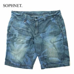 SOPHNET. ソフネット 春夏 【迷彩 カモフラ 総柄】 USED加工 デニム ショート パンツ ジーンズ Sz.M　メンズ 日本製　A3B03270_7#P