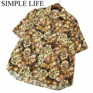 SIMPLE LIFE シンプルライフ レナウン 春夏 フルーツ 総柄★ 半袖 シャツ Sz.L　メンズ レトロ 古着　A3T07790_7#A