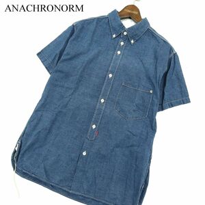 ANACHRONORM アナクロノーム 春夏 半袖 ボタンダウン シャツ Sz.2　メンズ ネイビー 日本製　A3T07819_7#A