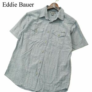 Eddie Bauer エディーバウアー 春夏 ストライプ 総柄★ 半袖 ワーク シャツ Sz.S　メンズ アウトドア　A3T07941_7#A