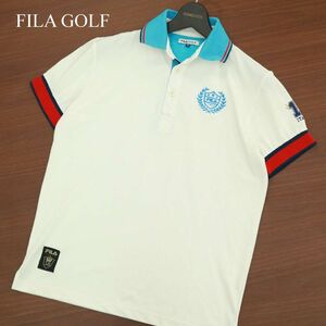 FILA GOLF フィラ ゴルフ 春夏 【ロゴ イタリア ナンバリング 刺繍】 切替 半袖 鹿の子 ポロシャツ Sz.M　メンズ 白　A3T07902_7#A