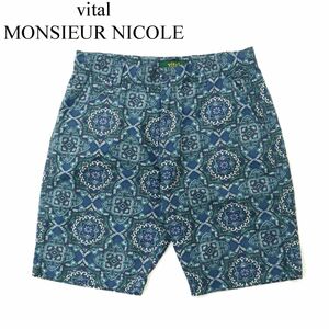 vital MONSIEUR NICOLE ムッシュ ニコル 春夏 麻 リネン&コットン★ 総柄 ショート パンツ Sz.46　メンズ　A3B03334_7#P