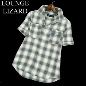 LOUNGE LIZARD ラウンジリザード 春夏 麻 リネン混★ 半袖 ワーク オンブレー チェック シャツ Sz.2　メンズ 日本製　A3T08063_7#A