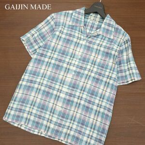 GAIJIN MADE ガイジンメイド ハリラン 春夏★ 半袖 マドラス チェック シャツ Sz.3　メンズ 青系　A3T07964_7#A