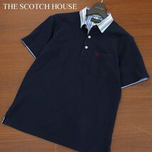 THE SCOTCH HOUSE スコッチハウス 春夏 ロゴ刺繍★ ストライプ使い 半袖 鹿の子 ポロシャツ Sz.M　メンズ ネイビー　A3T08335_7#A_画像1