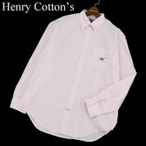 Henry Cottons ヘンリーコットンズ 通年 Slim Fit ロゴ刺繍★ ストライプ 長袖 シャツ Sz.42　メンズ ブルガリア製 大きい　A3T08584_7#C_画像1