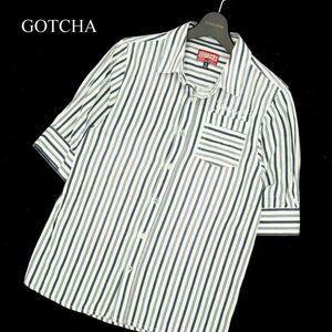 GOTCHA Gotcha весна лето Logo вышивка * полоса рубашка с коротким рукавом Sz.M мужской Surf A3T08598_7#A