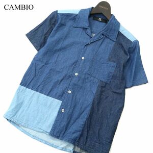 CAMBIO カンビオ 春夏 カラーブロック★ 半袖 デニム シャツ Sz.S　メンズ　A3T08682_7#A