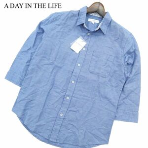 未使用★ A DAY IN THE LIFE ユナイテッドアローズ 春夏 麻 リネン★ 花柄 フラワー使い 7分袖 シャツ Sz.S　メンズ　A3T08937_7#A