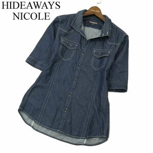 HIDEAWAYS NICOLE ハイダウェイ ニコル 春夏 襟ワイヤー★ 5分袖 スタンドカラー ウエスタン デニム シャツ Sz.46　メンズ　A3T08865_7#A