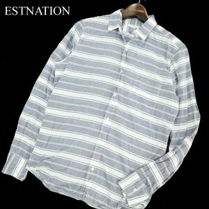 ESTNATION エストネーション 通年★ 長袖 マルチ ボーダー シャツ Sz.S　メンズ グレー × 白　A3T08861_7#C