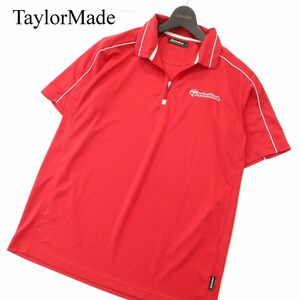 TaylorMade テーラーメイド 春夏 ロゴ刺繍★ ストレッチ ハーフジップ 半袖 ラグラン ポロシャツ Sz.L　メンズ 赤 ゴルフ　A3T08993_7#A