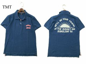 TMT ティーエムティー ビッグホリデー ダメージ加工★ バック プリント 半袖 鹿の子 ポロシャツ Sz.M　メンズ 紺 日本製　A3T07938_7#D