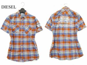 DIESEL ディーゼル 春夏 ワッペン バック ロゴ★ 半袖 ワーク チェック シャツ Sz.M　メンズ　A3T08586_7#A