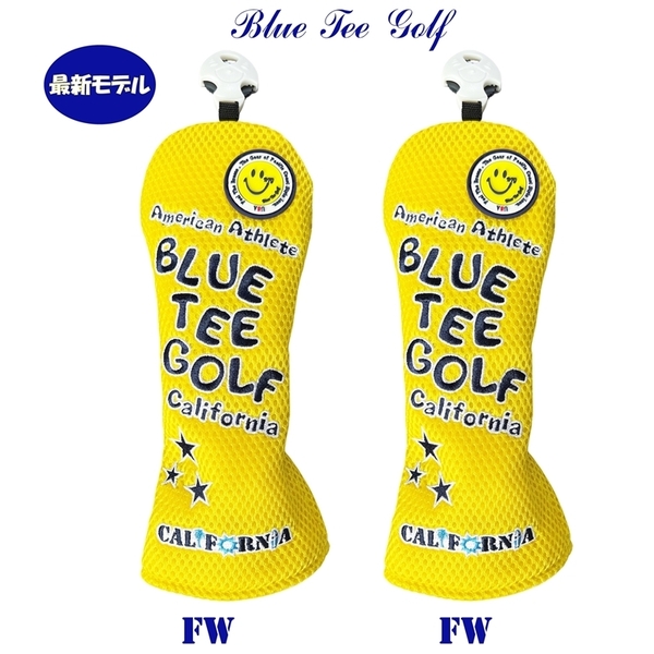 ■送料無料2本セット【FWイエロー】ブルーティーゴルフ【メッシュ スマイル】フェアウェイ用ヘッドカバー BLUE TEE GOLF DHC-007