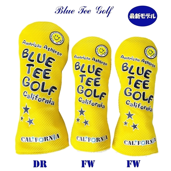 ■送料無料【3PBイエロー】ブルーティーゴルフ【メッシュ スマイル】3本セット販売(B)ヘッドカバー BLUE TEE GOLF DHC-007