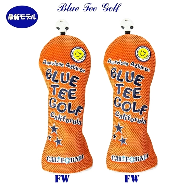 ■送料無料2本セット【FW:オレンジ】ブルーティーゴルフ【メッシュ スマイル】フェアウェイ用ヘッドカバー BLUE TEE GOLF DHC-007