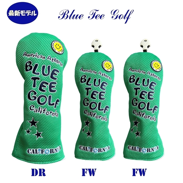 ■送料無料【3PBグリーン】ブルーティーゴルフ【メッシュ スマイル】3本セット販売(B)ヘッドカバー BLUE TEE GOLF DHC-007