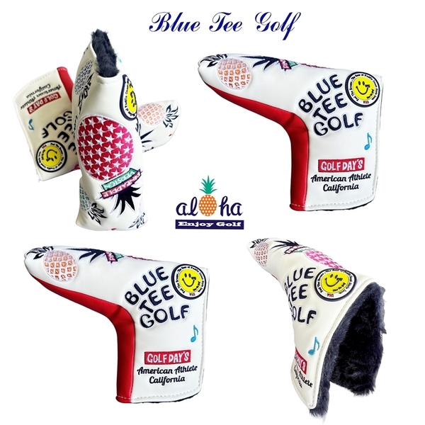 ■3 送料無料【BPT-レッド】ブルーティーゴルフ【2024アロハパイナップル】パターカバー(ブレード型) BLUE TEE GOLF DHC-009
