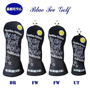 ■送料無料 オークション【4P:ネイビー】ブルーティーゴルフ【メッシュ スマイル】４本セット販売カバー BLUE TEE GOLF DHC-007