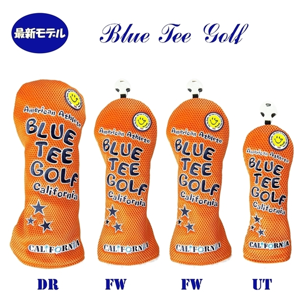 ■送料無料【4P:オレンジ】ブルーティーゴルフ【メッシュ スマイル】4本セット販売ヘッドカバー BLUE TEE GOLF DHC-007