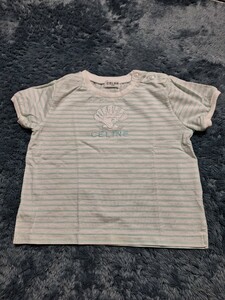 美品　CELINE　セリーヌ　シェルアップリケボーダー半袖Ｔシャツ　CELINEbaby　セリーヌベビー　90　レナウン　