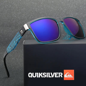 QUIKSILVER クイックシルバー偏光サングラス UVカットレンズ メンズ 箱/ポーチ/レンズクリーナー付 青ブルー ウェリントン