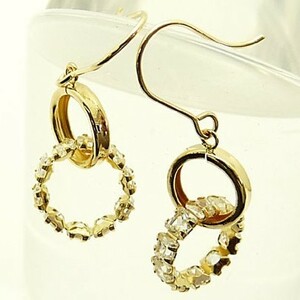 [ new goods ]18 gold /k18/ yellow gold /W ring / Cubic / hook earrings 