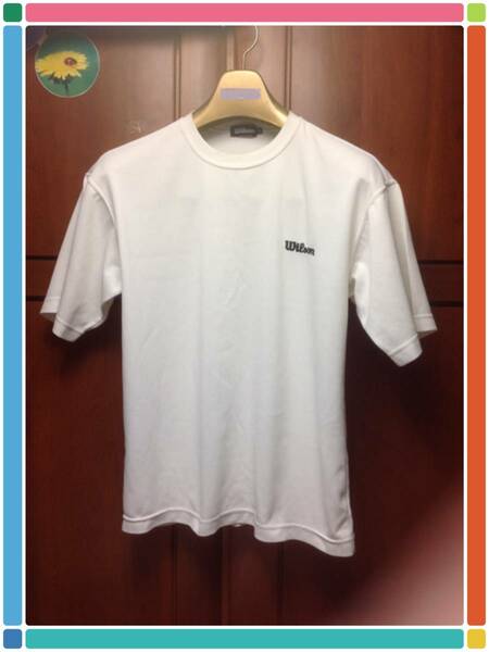 美品★S 送料込Wilson Tシャツ夏服sport training wearストレッチ春秋服サッカーユニフォーム白 半袖男子メンズ格好良いboys男子学生クラブ