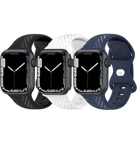 Apple Watchバンドシリコン彫刻デザイン　アップルウオッチバンド　通気やわらかい　3本セット　男女兼用42/44/45/49mm