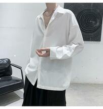 メンズ シャツ 長袖 涼しい オーバーサイズ サテン 白 シャツ 韓国 2XL かっこいい クール キレイ オシャレ ブラック ダボダボ シンプル 2_画像4