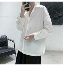 メンズ シャツ 長袖 涼しい オーバーサイズ サテン 白 シャツ 韓国 2XL かっこいい クール キレイ オシャレ ブラック ダボダボ シンプル 2_画像7