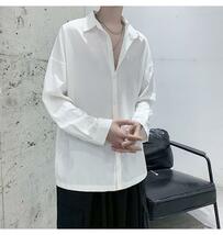 メンズ シャツ 長袖 涼しい オーバーサイズ サテン 白 シャツ 韓国 2XL かっこいい クール キレイ オシャレ ブラック ダボダボ シンプル 2_画像3