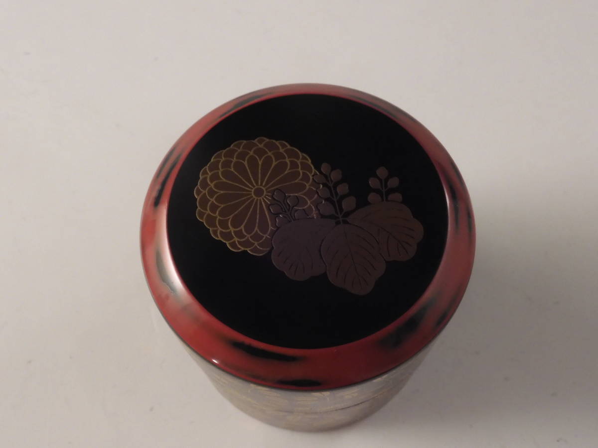 ☆栄☆和田 寿峰 造 金蒔絵 菊桐秋草文 木製 棗 茶道具 共箱 無傷完品