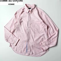 AD2010 COMME des GARCONS HOMME コムデギャルソンオム 製品洗い加工ボタンダウンシャツ XS ピンク系 薄手コットン 長袖シャツ 11SS_画像1