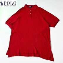 希少 90s ビンテージ USA製 POLO by RALPH LAUREN ポロバイラルフローレン 鹿の子ポロシャツ XXL レッド ポロポニー ビッグサイズ ゆったり_画像1