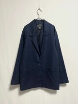 1990's ADOLFO linen × cotton navy easy tailored jacket テーラードジャケット バーニーズニューヨーク コットンジャケット_画像2