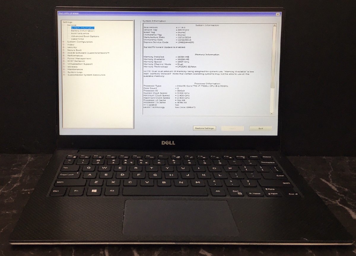 1円~ □ジャンク DELL XPS13 9360 / 第7世代 / Core i7 7500U 2.70GHz